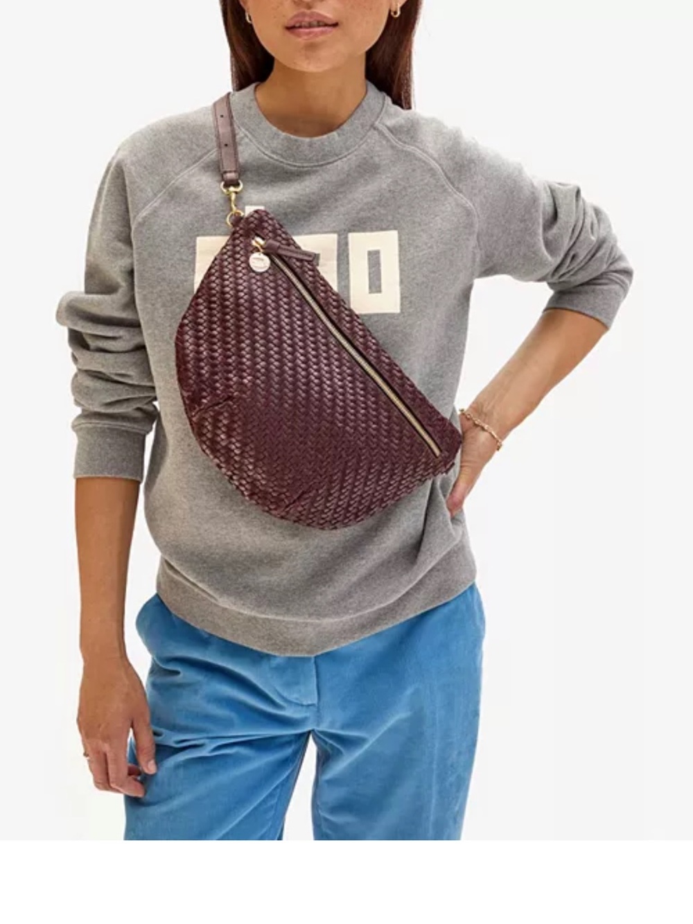 Clare V Woven Leather Grande Fanny Crossbody Bag in Plum Dark Purple EUC - Picture 4 of 4